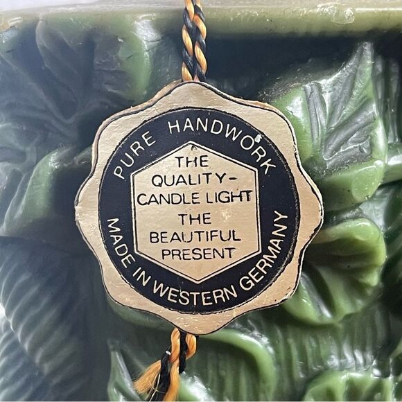 Vintage Large Green Carved German Bavarian Wax Pilar Candle 70s Vibes - Picture 11 of 14